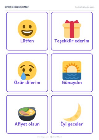 Sihirli sözcük kartları