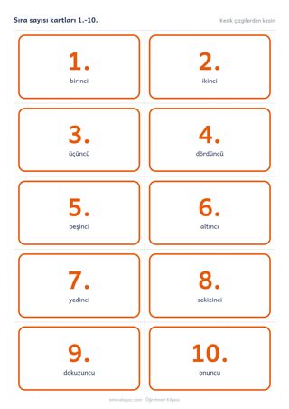 Sıra sayısı kartları 1.-10.