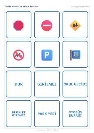 Trafik levhası ve anlam kartları