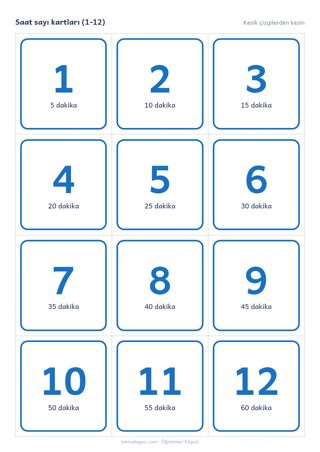 Saat sayı kartları (1-12)