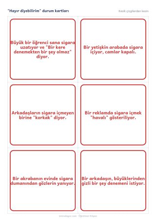"Hayır diyebilirim" durum kartları