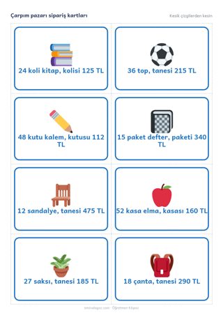 Çarpım pazarı sipariş kartları