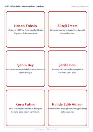 Millî Mücadele kahramanları kartları