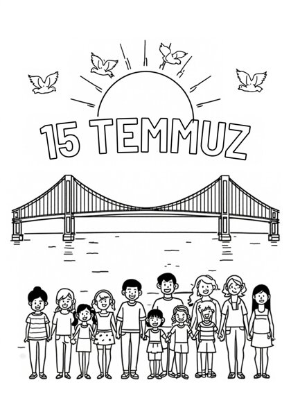 15 Temmuz Demokrasi ve Millî Birlik Günü — Boyama sayfası: 15 Temmuz