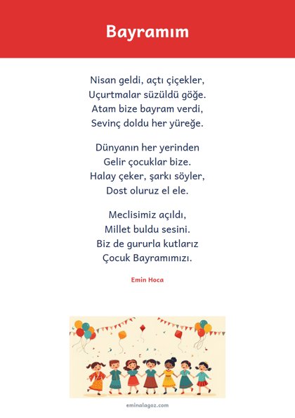 23 Nisan Ulusal Egemenlik ve Çocuk Bayramı — Şiir: Bayramım
