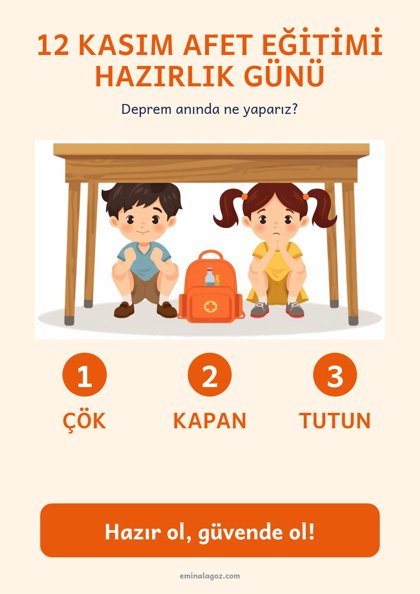 Afet Eğitimi Hazırlık Günü — Afiş: Çök - Kapan - Tutun