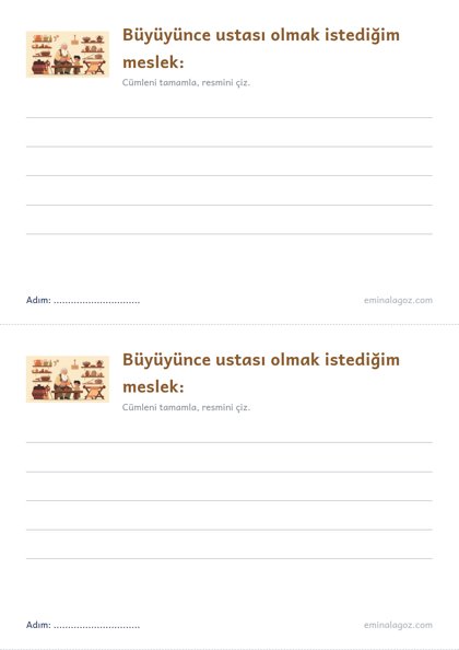 Ahilik Kültürü Haftası — Öğrenci kartı: "Büyüyünce ustası olmak istediğim meslek:"