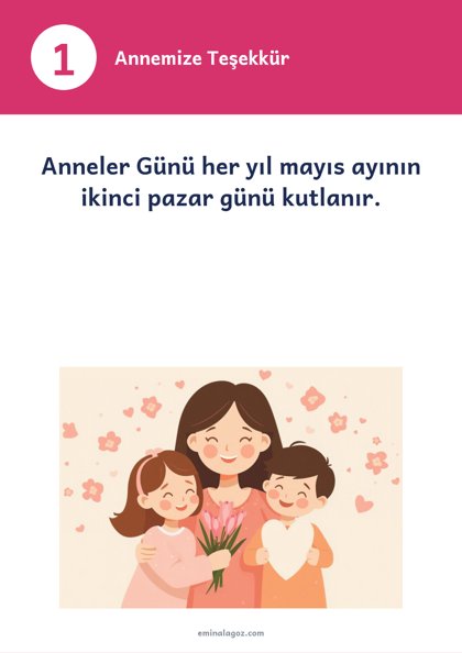 Anneler Günü — Bilgi kartları: Annemize Teşekkür