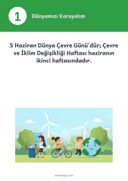 Çevre ve İklim Değişikliği Haftası — Bilgi kartları: Dünyamızı Koruyalım