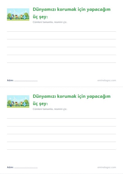 Çevre ve İklim Değişikliği Haftası — Öğrenci kartı: "Dünyamızı korumak için yapacağım üç şey:"