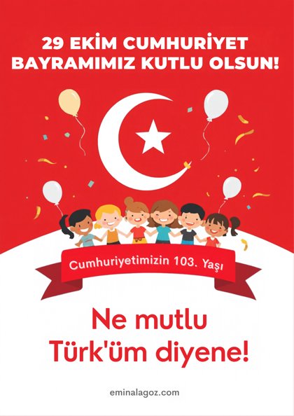 29 Ekim Cumhuriyet Bayramı — Kutlama afişi (beyaz zeminli)