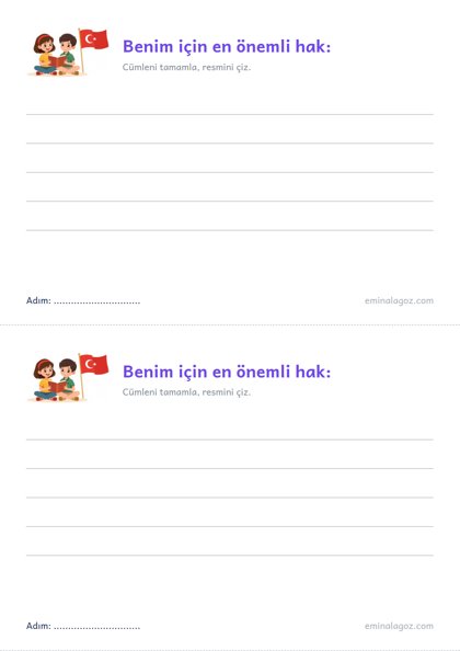 Dünya Çocuk Hakları Günü — Öğrenci kartı: "Benim için en önemli hak:"
