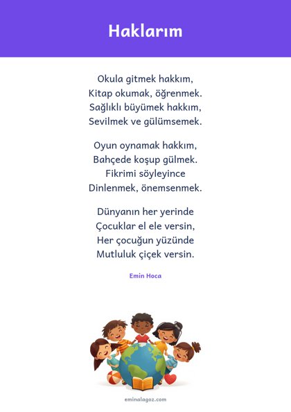 Dünya Çocuk Hakları Günü — Şiir: Haklarım