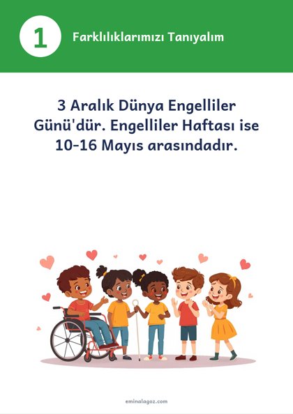 Dünya Engelliler Günü — Bilgi kartları: Farklılıklarımızı Tanıyalım