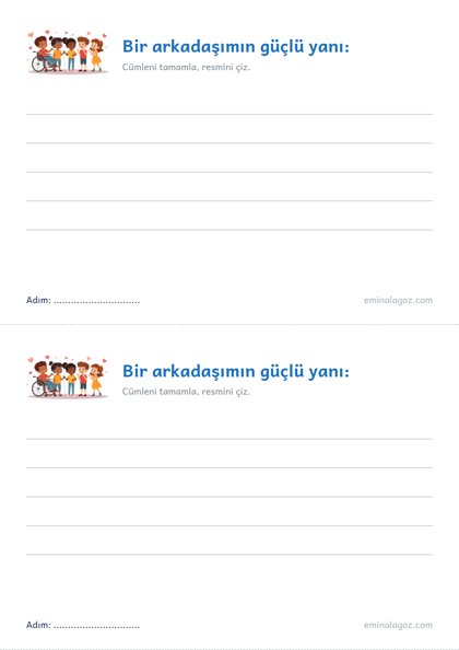 Dünya Otizm Farkındalık Günü — Öğrenci kartı: "Bir arkadaşımın güçlü yanı:"