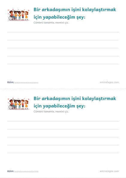 Engelliler Haftası — Öğrenci kartı: "Bir arkadaşımın işini kolaylaştırmak için yapabileceğim şey:"