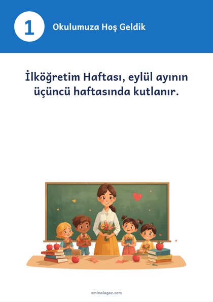 İlköğretim Haftası — Bilgi kartları: Okulumuza Hoş Geldik