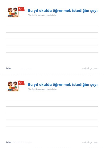İlköğretim Haftası — Öğrenci kartı: "Bu yıl okulda öğrenmek istediğim şey:"