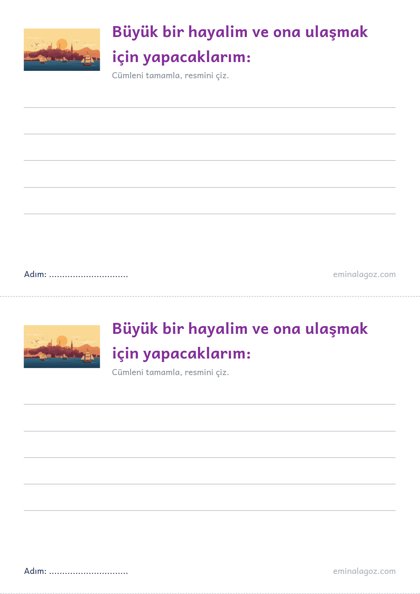 İstanbul'un Fethi — Öğrenci kartı: "Büyük bir hayalim ve ona ulaşmak için yapacaklarım:"
