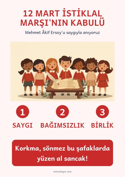 İstiklâl Marşı'nın Kabulü ve Mehmet Âkif Ersoy'u Anma Günü — Afiş: 12 Mart İstiklal Marşı'nın Kabulü