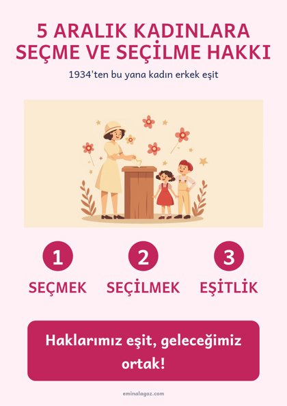 Türk Kadınına Seçme ve Seçilme Hakkının Verilişi — Afiş: 5 Aralık Kadınlara Seçme ve Seçilme Hakkı