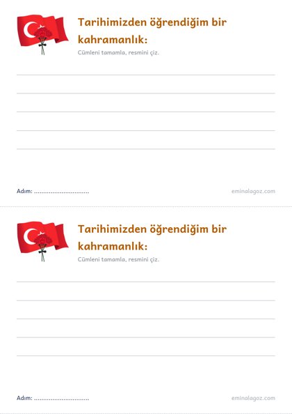 Kût'ül Amâre Zaferi — Öğrenci kartı: "Tarihimizden öğrendiğim bir kahramanlık:"