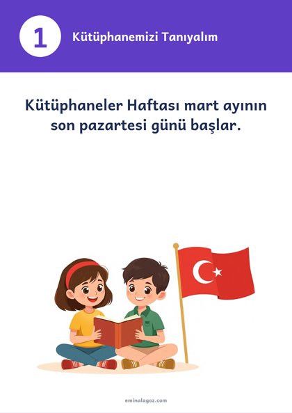 Kütüphaneler Haftası — Bilgi kartları: Kütüphanemizi Tanıyalım
