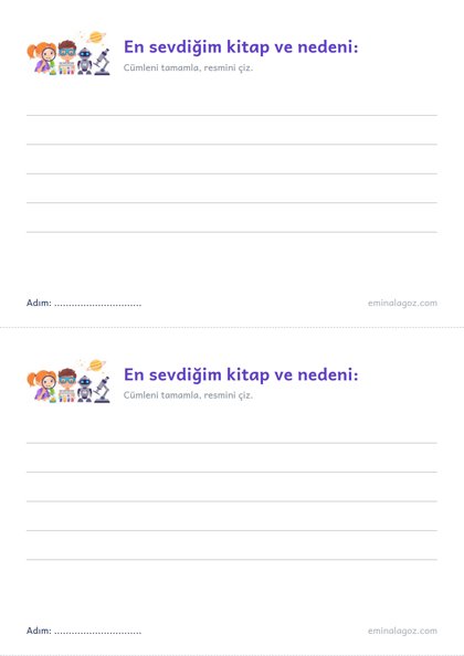 Kütüphaneler Haftası — Öğrenci kartı: "En sevdiğim kitap ve nedeni:"