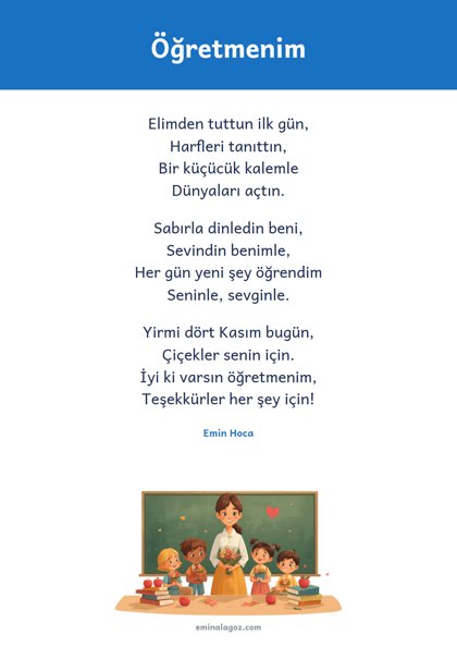 24 Kasım Öğretmenler Günü — Şiir: Öğretmenim