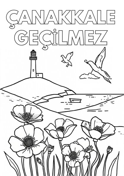 18 Mart Şehitler Günü ve Çanakkale Zaferi — Boyama sayfası: Çanakkale Geçilmez