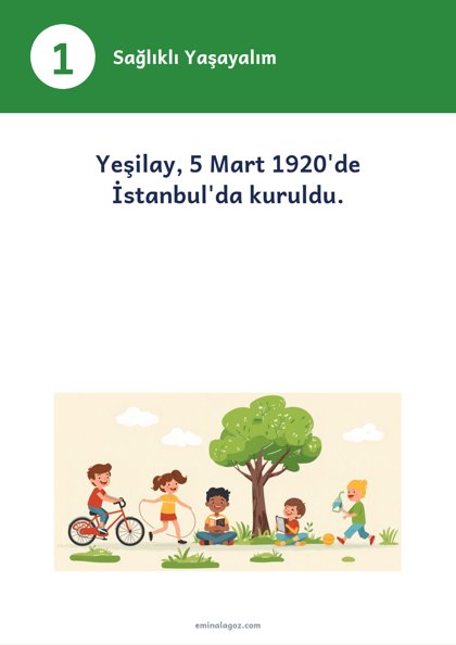 Yeşilay Haftası — Bilgi kartları: Sağlıklı Yaşayalım