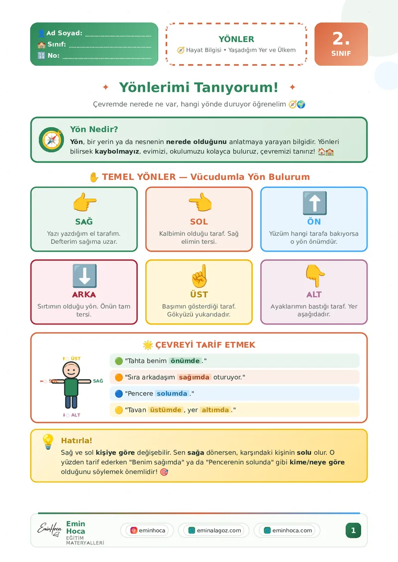 2. SINIF HAYAT BİLGİSİ YÖNLER KONU ANLATIMI VE ETKİNLİKLER PDF İNDİR önizleme