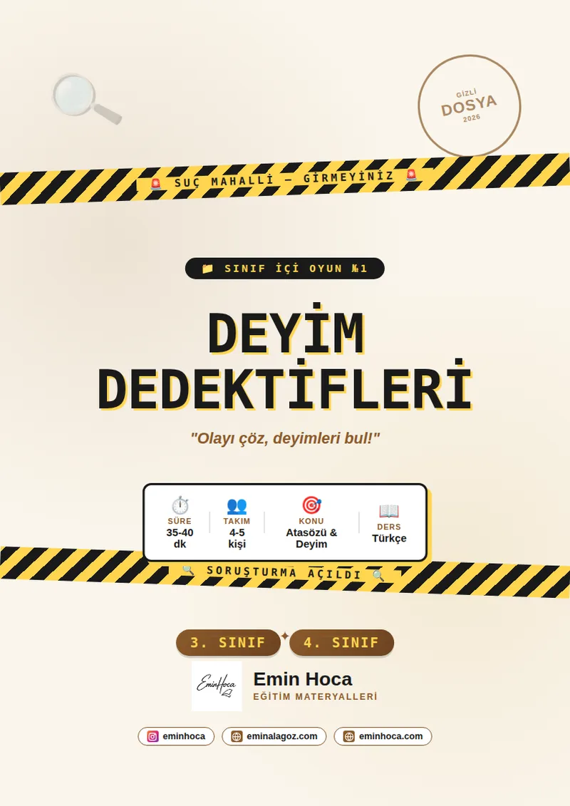 Deyim Dedektifleri Sınıf İçi Oyun PDF | 3-4. Sınıf Türkçe önizleme