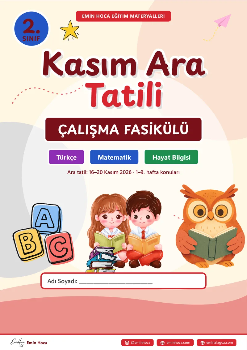 2. Sınıf Kasım Ara Tatili Çalışma Fasikülü PDF — Türkçe + Matematik + Hayat Bilgisi Tatil Ödevi ve Tekrar Föyü İndir önizleme