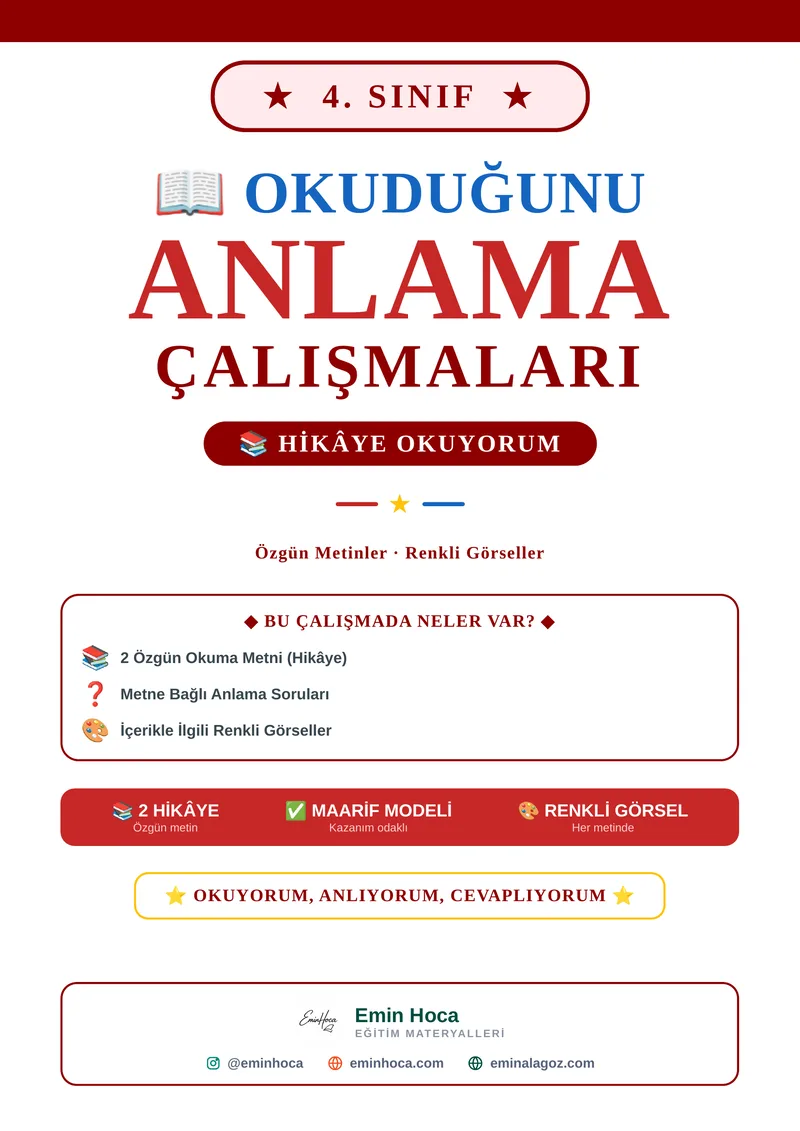 4. Sınıf Okuduğunu Anlama Çalışmaları | Öyküleyici ve Bilgilendirici Metin PDF (Maarif Modeli) önizleme