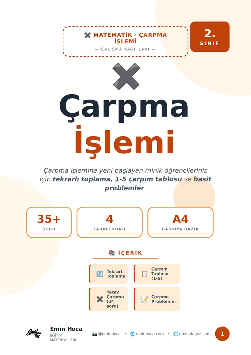 2. Sınıf Çarpma İşlemi — Çalışma Kağıtları pdf indir ✖️ önizleme