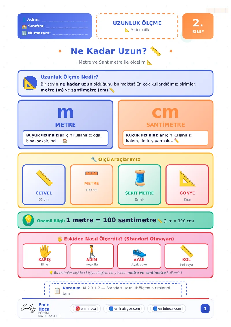 2. SINIF MATEMATİK UZUNLUK ÖLÇME KONU ANLATIMI VE YAZIM KURALLARI PDF İNDİR önizleme