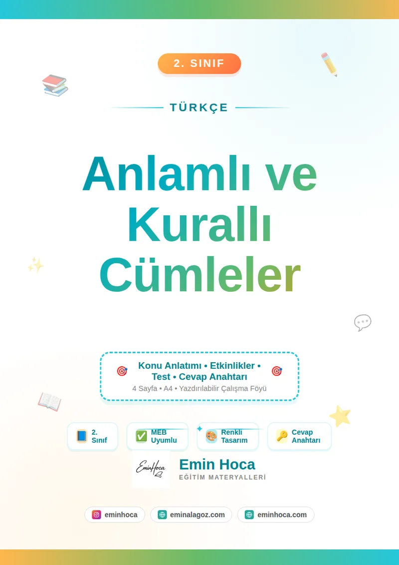 2. Sınıf Türkçe Anlamlı ve Kurallı Cümleler PDF | Test & Etkinlik önizleme