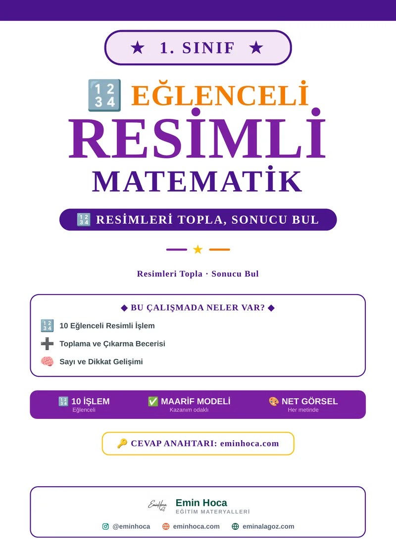 1. Sınıf Resimli Matematik Etkinliği | Toplama Çıkarma Görselli Problemler PDF İndir önizleme