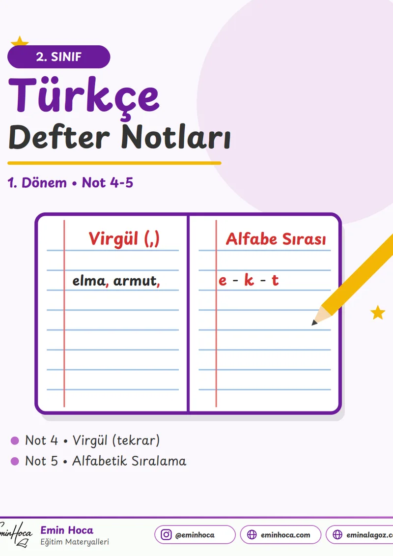 2. Sınıf Türkçe Defter Notları 4-5: Nokta ve Virgülün Kullanımı | Emin Hoca önizleme