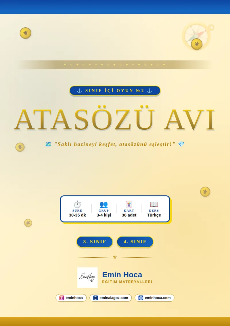 Atasözü Avı Sınıf İçi Oyun PDF indir | 3-4. Sınıf Türkçe Etkinlik önizleme