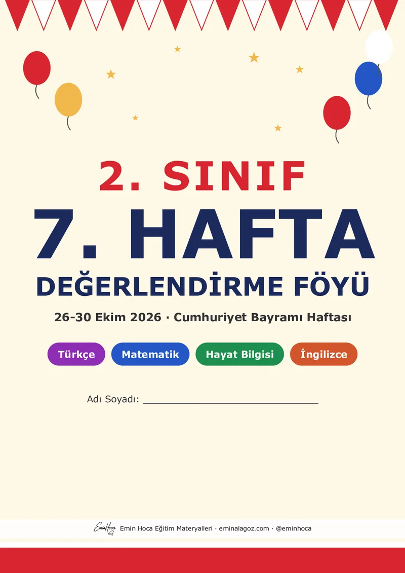 2. Sınıf 7. Hafta Tüm Dersler Yeni Nesil Test PDF — Matematik + Türkçe + Hayat Bilgisi + İngilizce Çoktan Seçmeli İndir önizleme