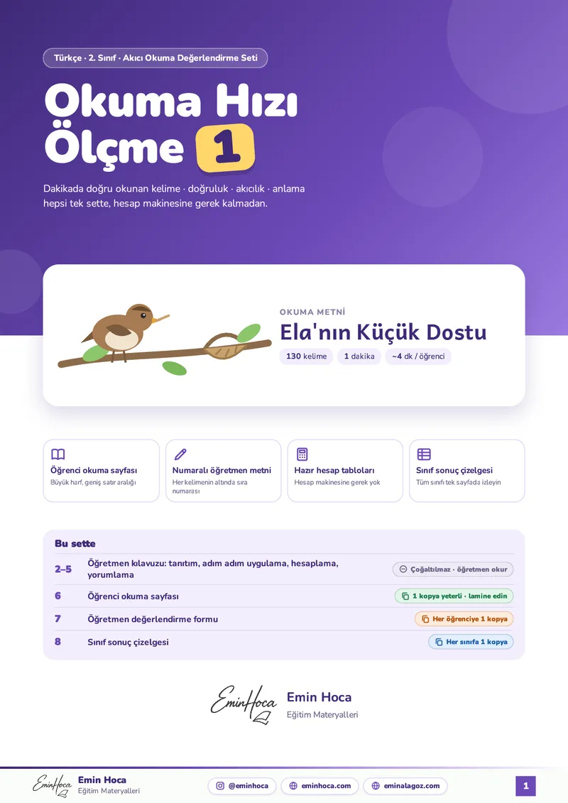2. Sınıf Akıcı Okuma ve Okuma Hızı Ölçme Seti (Ücretsiz/İndir) önizleme