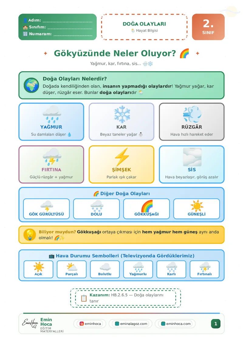2. SINIF HAYAT BİLGİSİ DOĞA OLAYLARI KONU ANLATIMI VE YAZIM KURALLARI PDF İNDİR önizleme