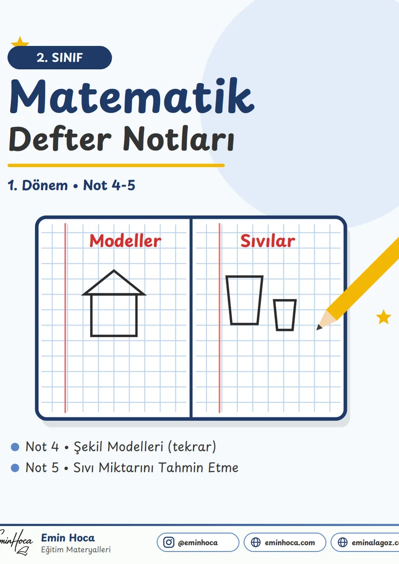 2. Sınıf Matematik Defter Notları 4 ve 5. Haftalar Şekil Modelleri ve Sıvı Ölçme | Emin Hoca önizleme