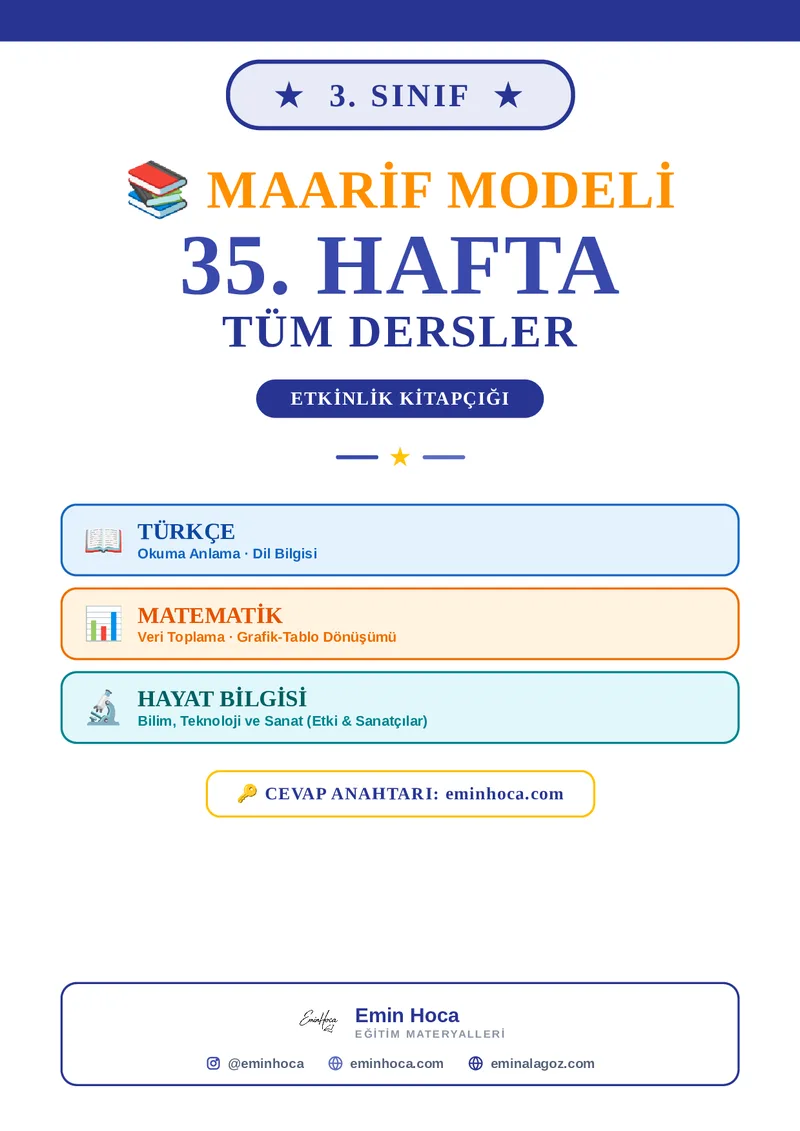 3. Sınıf 35. Hafta Tüm Dersler Etkinlik Kitapçığı PDF (Maarif Modeli) önizleme
