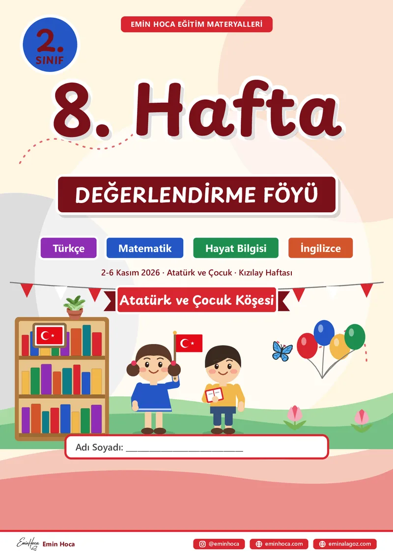 2. Sınıf 8. Hafta Tüm Dersler Yeni Nesil Test PDF — Türkçe + Matematik + Hayat Bilgisi + İngilizce Çoktan Seçmeli İndir önizleme