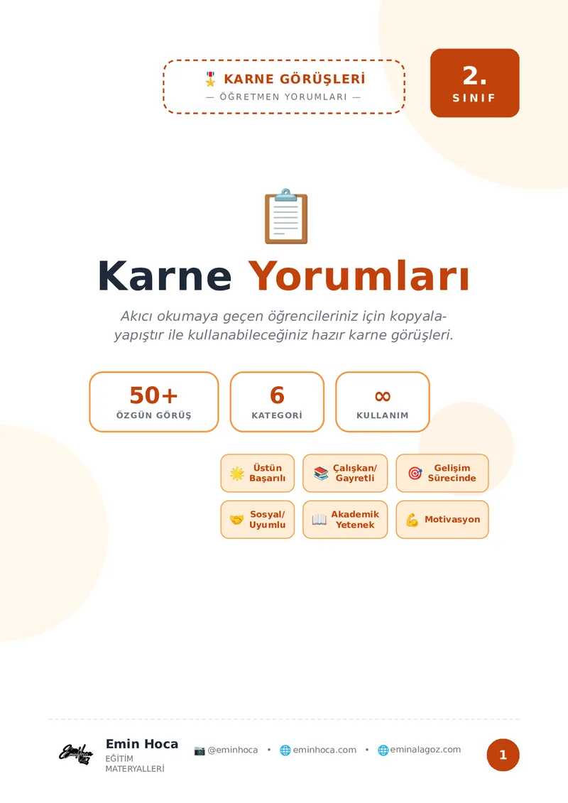 2. Sınıf Karne Görüşleri — 50+ Özgün Öğretmen Yorumu · Karne Notları önizleme