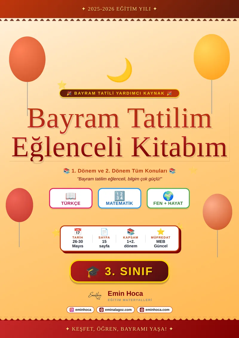 3. Sınıf Bayram Tatil Kitabı PDF — Tüm Konular | İndir önizleme