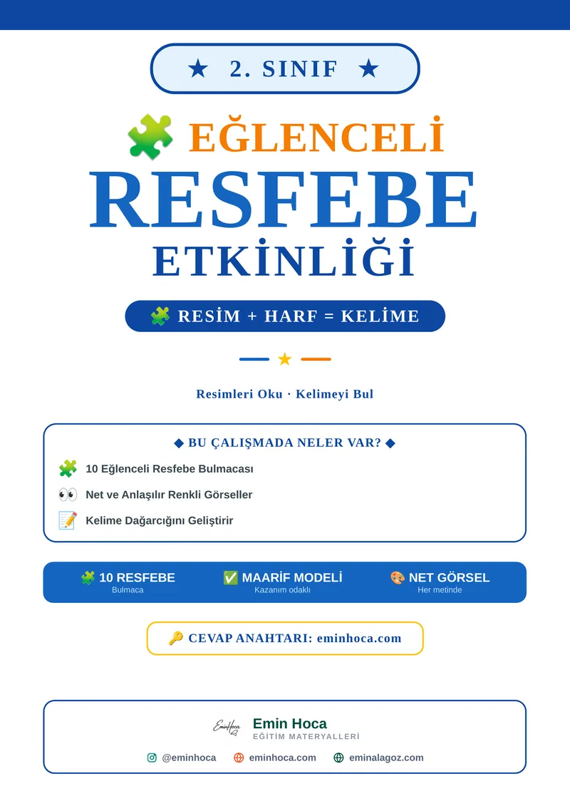2. Sınıf Resfebe Etkinliği | Resimli Kelime Bulmacaları PDF (Maarif Modeli) — Cevap Anahtarı eminhoca.com'da önizleme